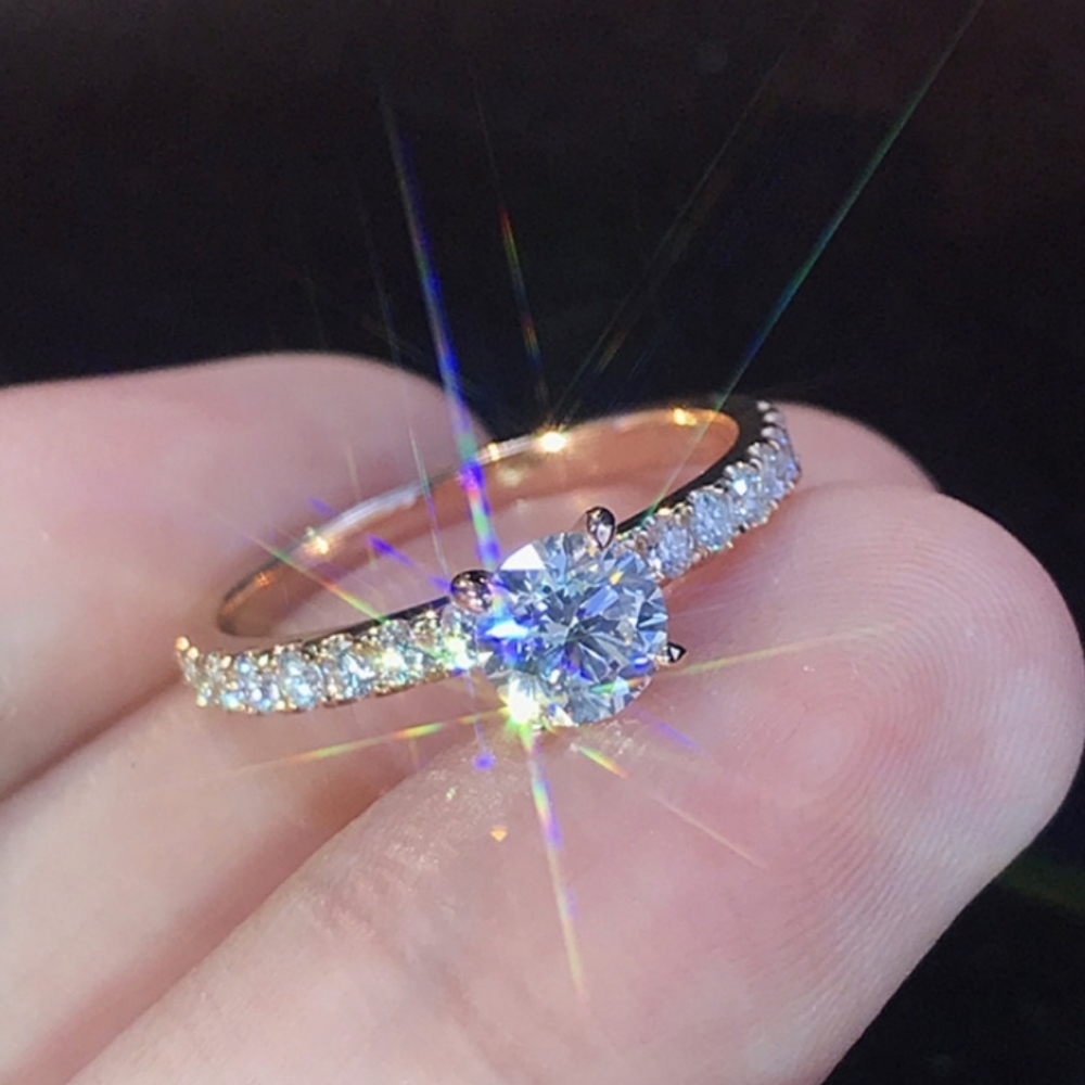 Sparkling Round Cubic Zirconia Ring rose gold - Picture 5 of 11